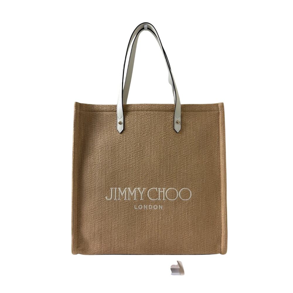 Jimmy Choo Beige Tote with White Leather Handles Large